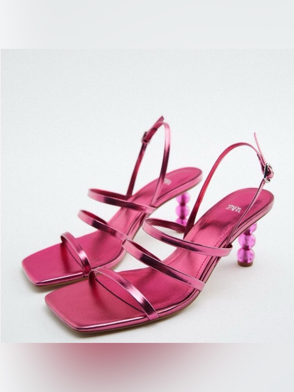 Zara Metallic Pink Strappy Heeled Sandals